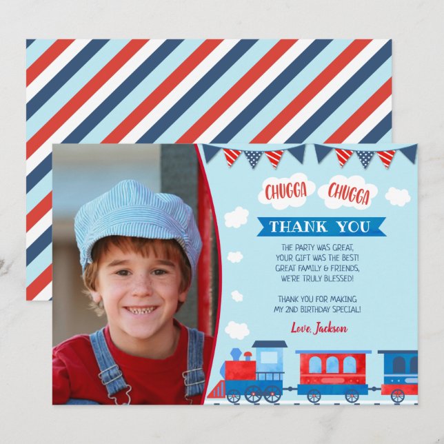 Train Photo Birthday Thank You Cards (Front/Back)