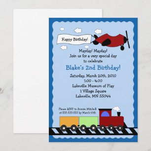 Train & Plane 5x7 mignon invitation à l'anniversai