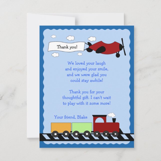 Train & Plane Flat Thank you card 4x5 (Front)