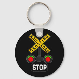 Train Railroad Crossing Lights Funny Traffic Signs Keychain
