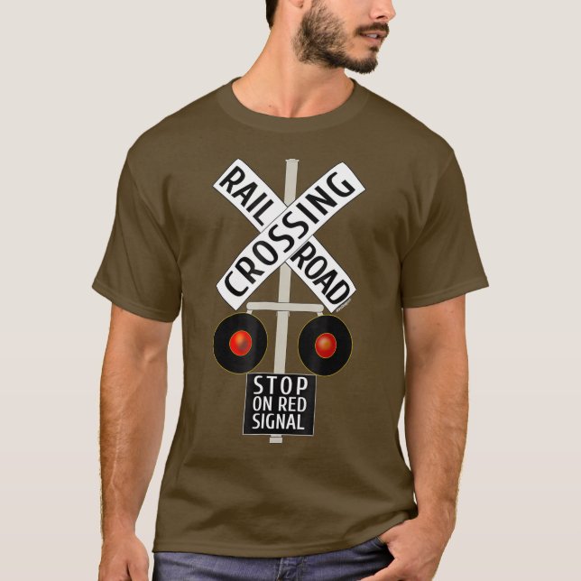 Train Railroad Crossing Lights Stop Sign Tshirt (Front)
