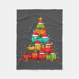 Train Railroad Locomotive Christmas Tree Xmas Hat Fleece Blanket