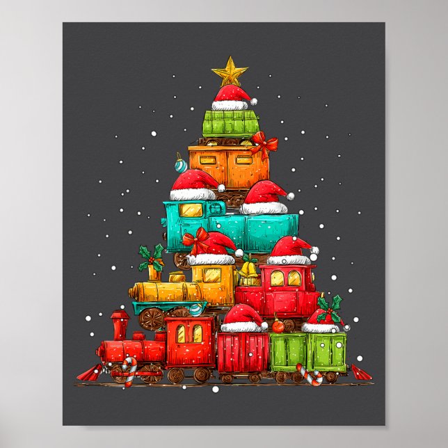 Train Railroad Locomotive Christmas Tree Xmas Hat  Poster (Front)