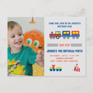 Train ride 2nd birthday party Invite   Photo Postcard