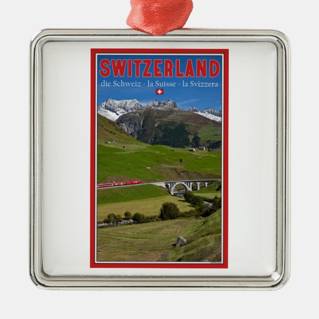 Train Ride through the Swiss Alps Metal Ornament (Front)