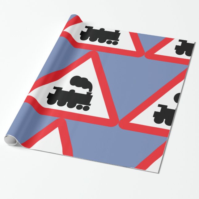 Train Road Sign Wrapping Paper (Unrolled)
