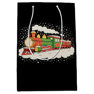 Train Santa Hat Christmas Xmas Holiday Season Snow Medium Gift Bag
