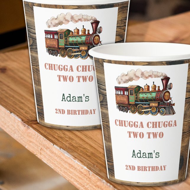 Train Second 2nd Birthday Party Chugga Chugga Two  Paper Cups (Creator Uploaded)