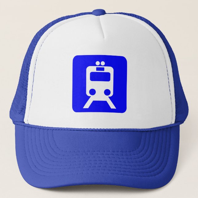 Train Sign - Blue Trucker Hat (Front)