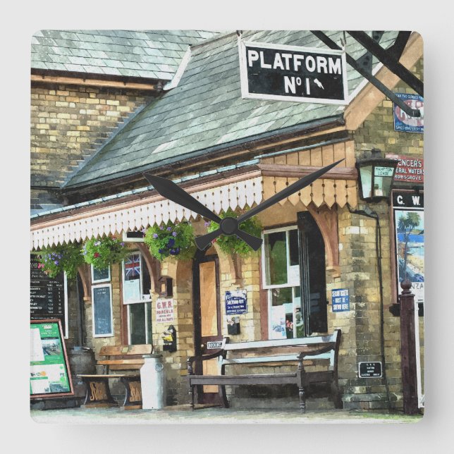 TRAIN STATIONS SQUARE WALL CLOCK (Front)