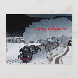 Train Steam Locomotive Snow Photo Christmas Postcard