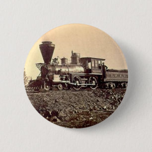 train steam rail engine railway old vintage 2 inch round button