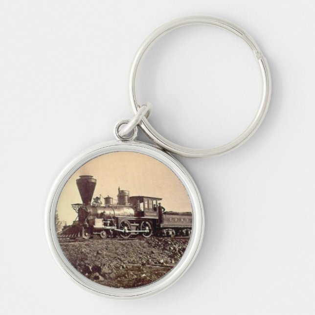 train steam rail engine railway old vintage keychain (Front)