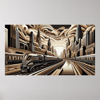 Train style Art déco or cuivre noir blanc