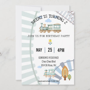 Train Theme Birthday Invitation