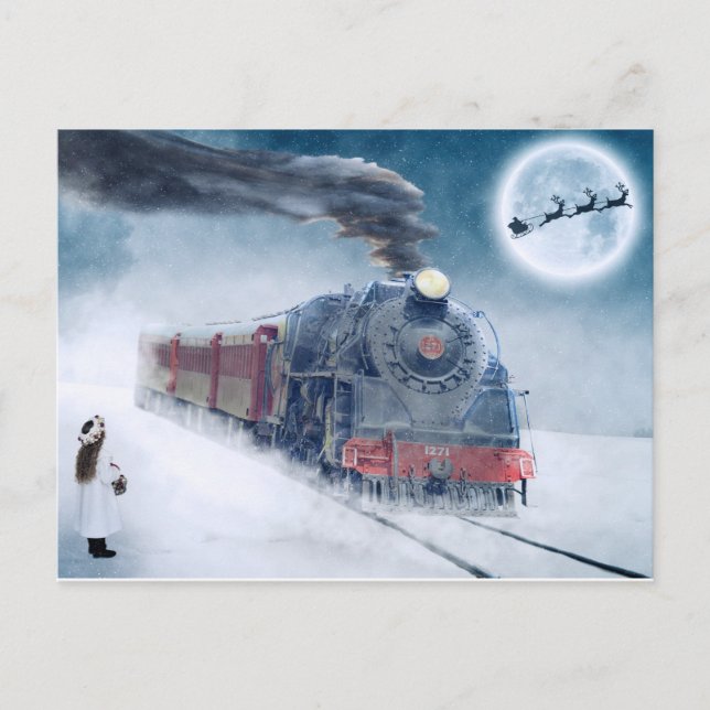 Train Theme Christmas Postcard (Front)