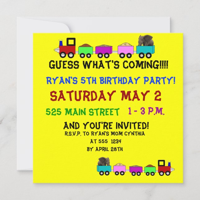 Train themed birthday invitation (Front)