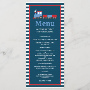 Train themed party birthday menu