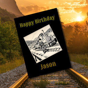 train themed personalized colouring birthday card