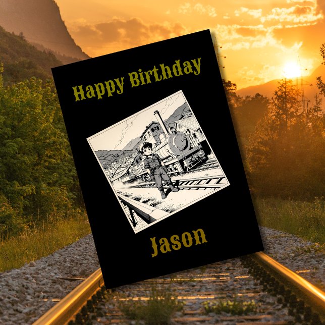 train themed personalized colouring birthday card (Creator Uploaded)