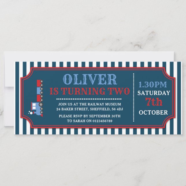 Train ticket birthday party invitation (Front)