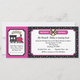 Train Ticket Birthday Party - Pink and Back Invitation