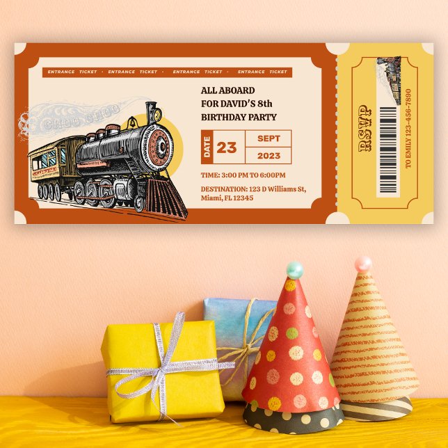 Train Ticket Choo Retro Anniversaire Invitation (Créateur téléchargé)