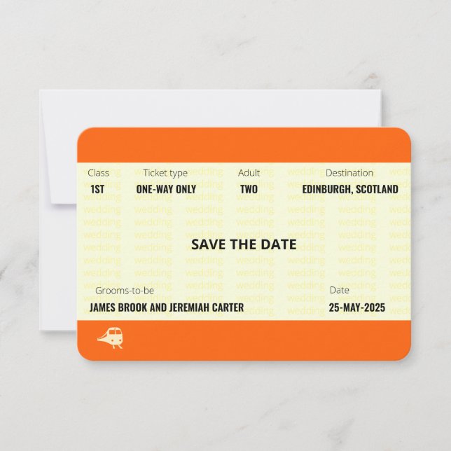 Train Ticket Inspired | Wedding Save the Date Invitation (Front)