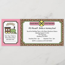 Train Ticket Invite - Pink & Brown