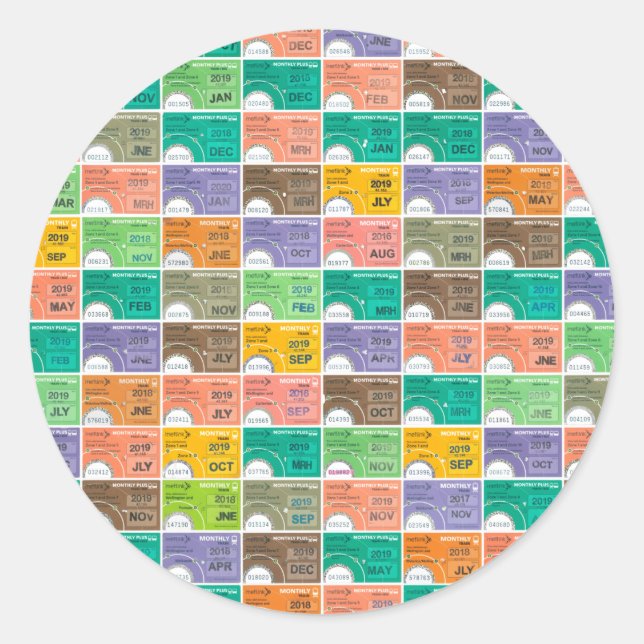 Train ticket montage classic round sticker (Front)