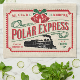 Train Ticket to North Pole a Vintage Christmas Kitchen Towel