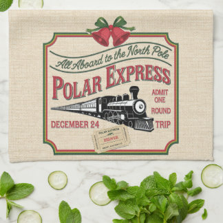 Train Ticket to North Pole a Vintage Christmas Kitchen Towel
