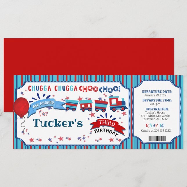 Train Ticket Toddler Birthday Party Invitation (Front/Back)