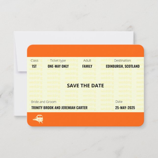Train Ticket | Wedding Save the Date Family Invitation (Front)