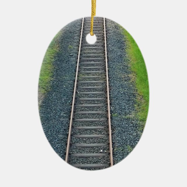 Train Track Railway in Nature, Landscape Ceramic Ornament (Front)