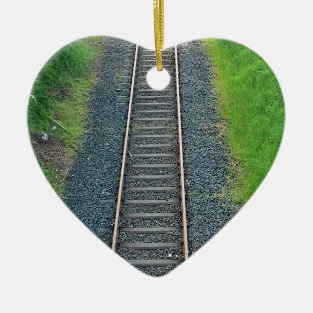 Train Track Railway in Nature, Landscape Ceramic Ornament (Front)