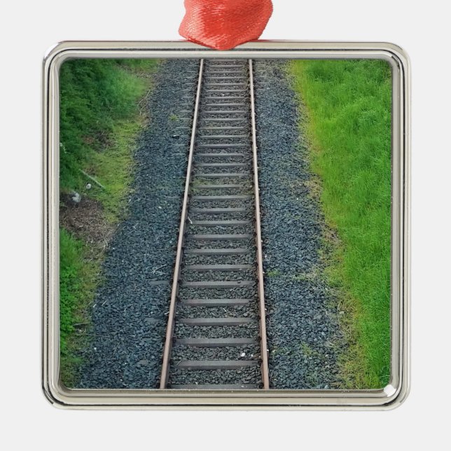 Train Track Railway in Nature, Landscape Metal Ornament (Front)