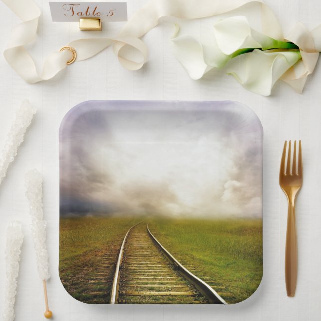 Train Tracks Paper Plate (Wedding)