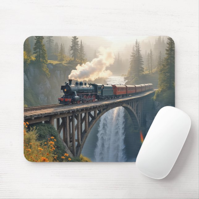 Train Trestle With Vintage Steam Locomotive Mouse Pad (With Mouse)