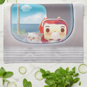 Train Trip with Cat Kitchen Towel