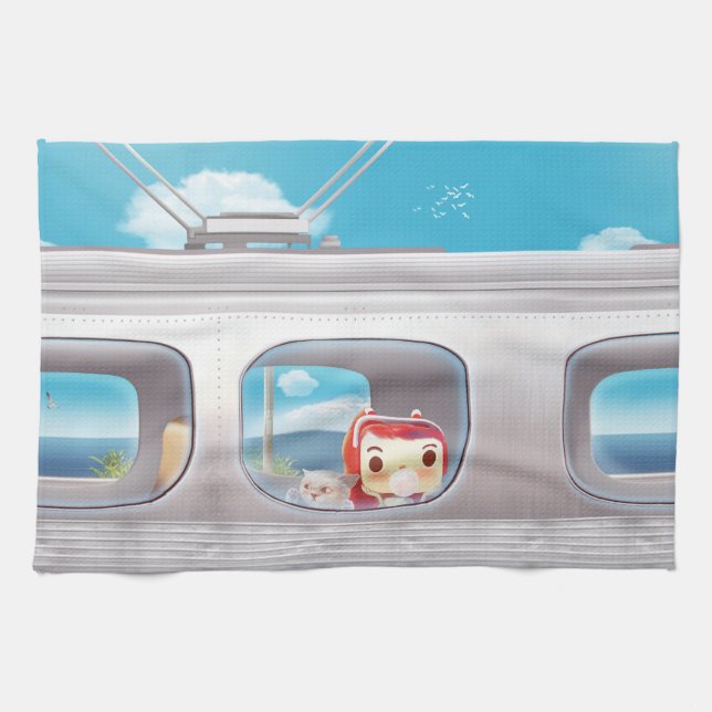 Train Trip with Cat Kitchen Towel (Horizontal)