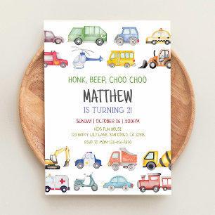 Train Truck Cars Vehicles 3rd Birthday Invitation
