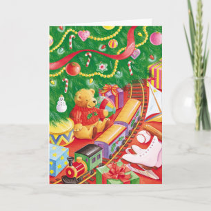 Train under tree Christmas customizable card