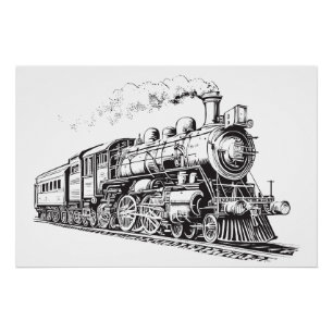 Train Vintage Graphic Design Sketch Retro Steam  Poster