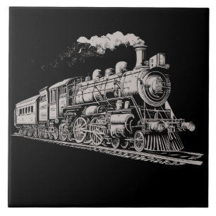 Train Vintage Graphic Design Sketch Retro Steam  Tile