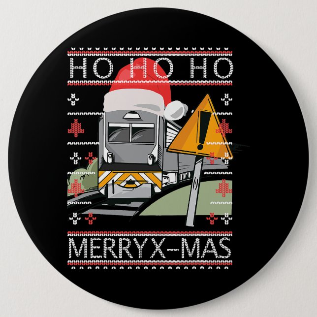 Train with Christmas Hat Steam Train Train Driver 6 Inch Round Button (Front)