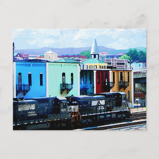 Train with Two Locomotives Roanoke, VA Postcard (Front)