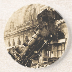 Train Wreck at Montparnasse 1895 Vintage Coaster