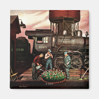 Train Yard Flower Garden by Stevan Dohanos Magnet