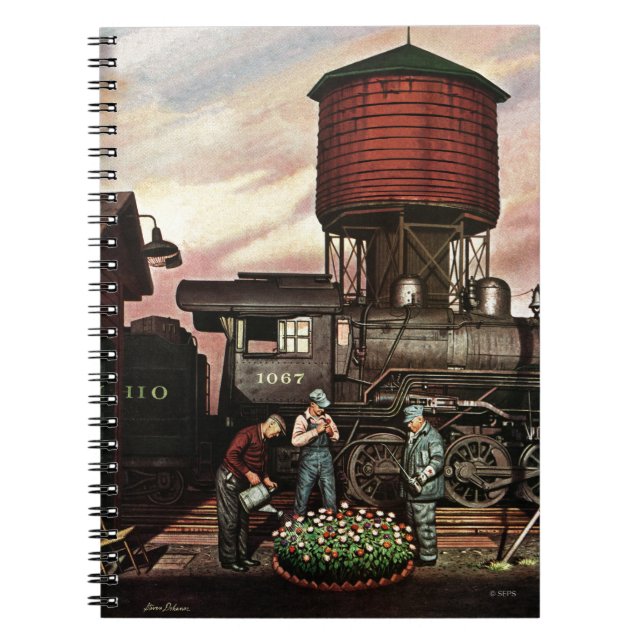 Train Yard Flower Garden by Stevan Dohanos Notebook (Front)